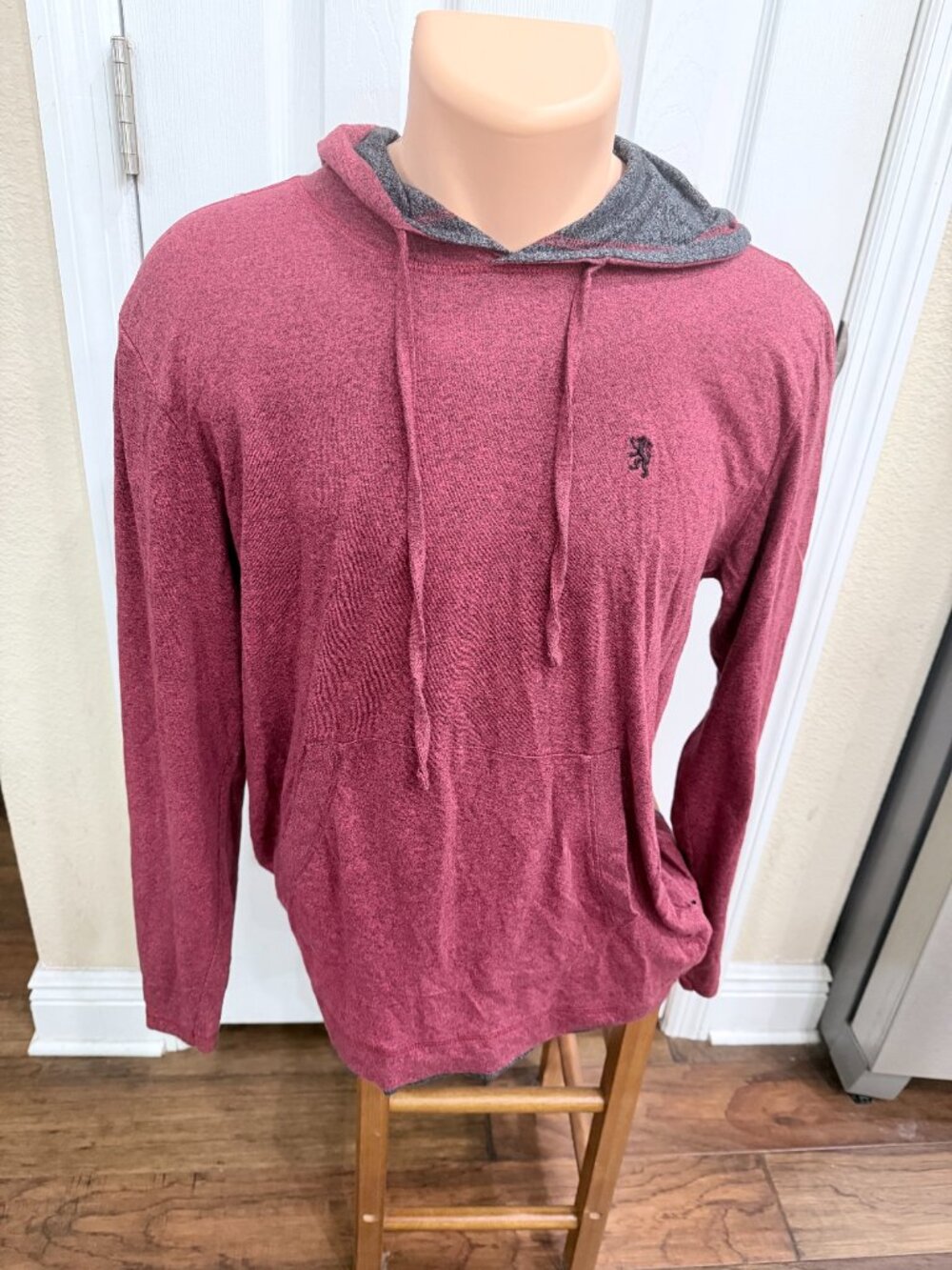 English Laundry Hoodie Mens L Burgundy Heather Lion Union Jack Lightweight